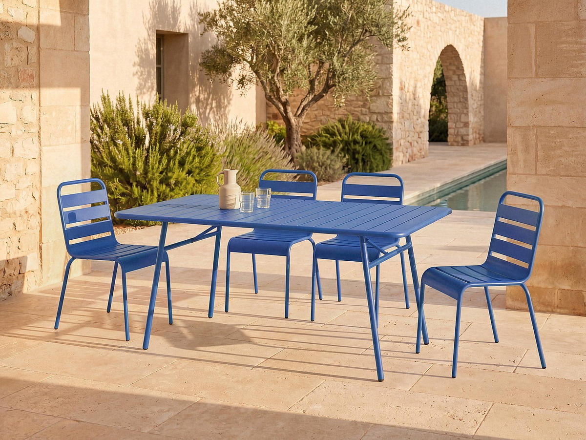 GARTENTISCH - 4 Personen, 6 Personen - metall - marineblau Mirmande - Dunkelblau, Metall (80/160/74.5cm) - Vente-Unique