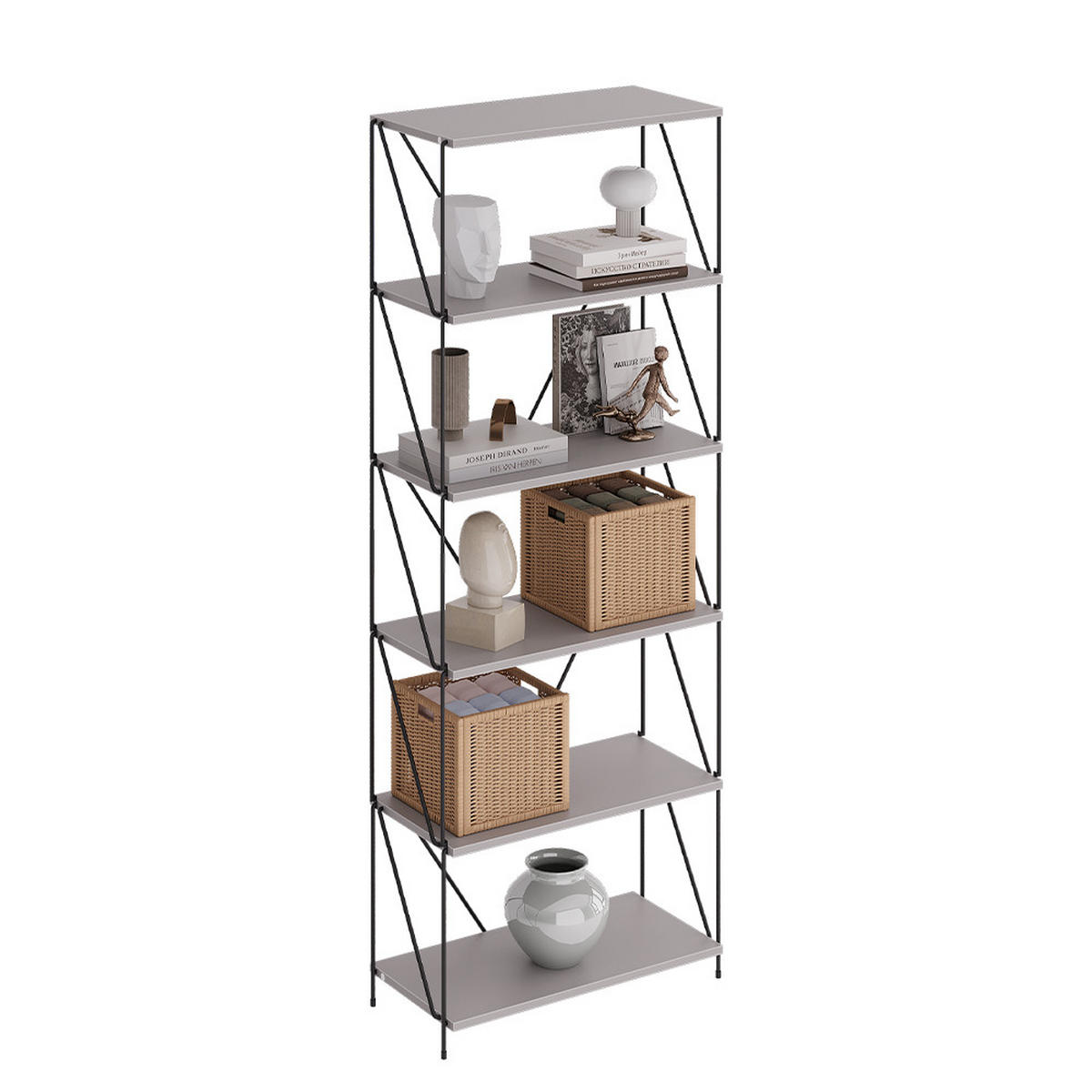 BÜCHERREGAL Ravix Greige/Schwarz 60 x 166.5 cm - Schwarz/Grau, Holzwerkstoff (60/166.5/30cm) - Vicco