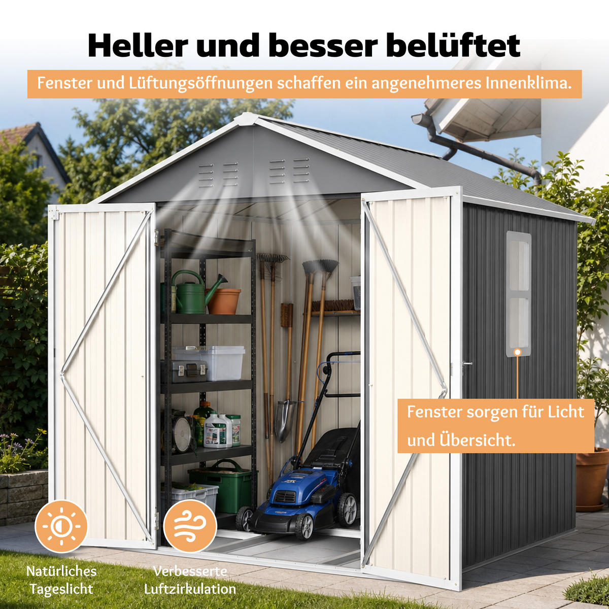 GERÄTEHAUS 154/83/180 cm Grau mit Belüftungslöcher und Metallsockel - Grau, Metall (182/191.1/184.8cm) - Oxeza