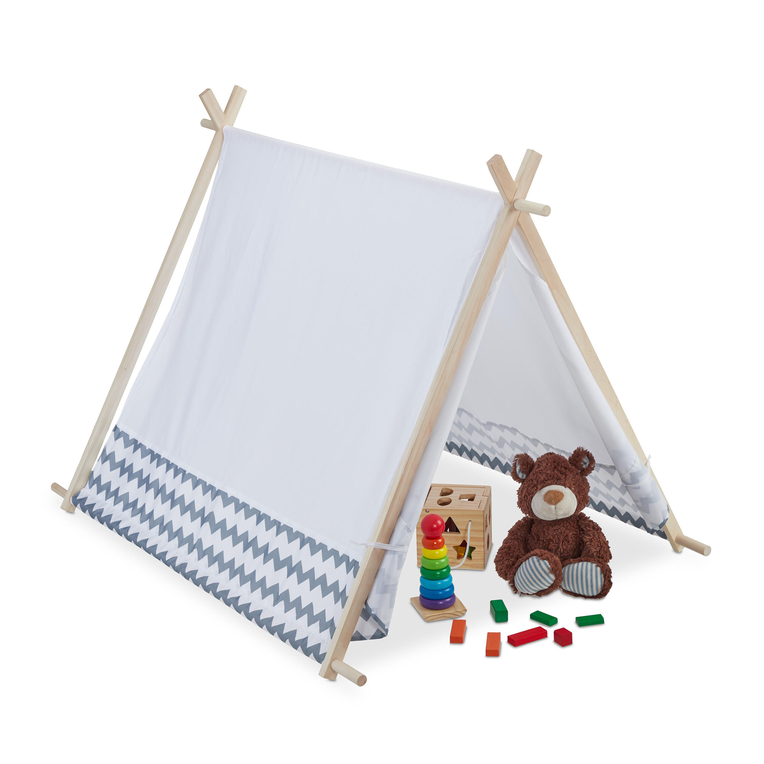 TIPIZELT - Weiß, Holz/Textil (92/120cm) - Relaxdays