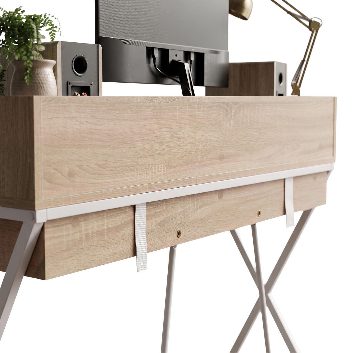 SCHREIBTISCH FLEXO 100 cm Eiche Sonoma - Weiß/Sonoma Eiche, Holzwerkstoff (50/100/89.5cm) - Akord