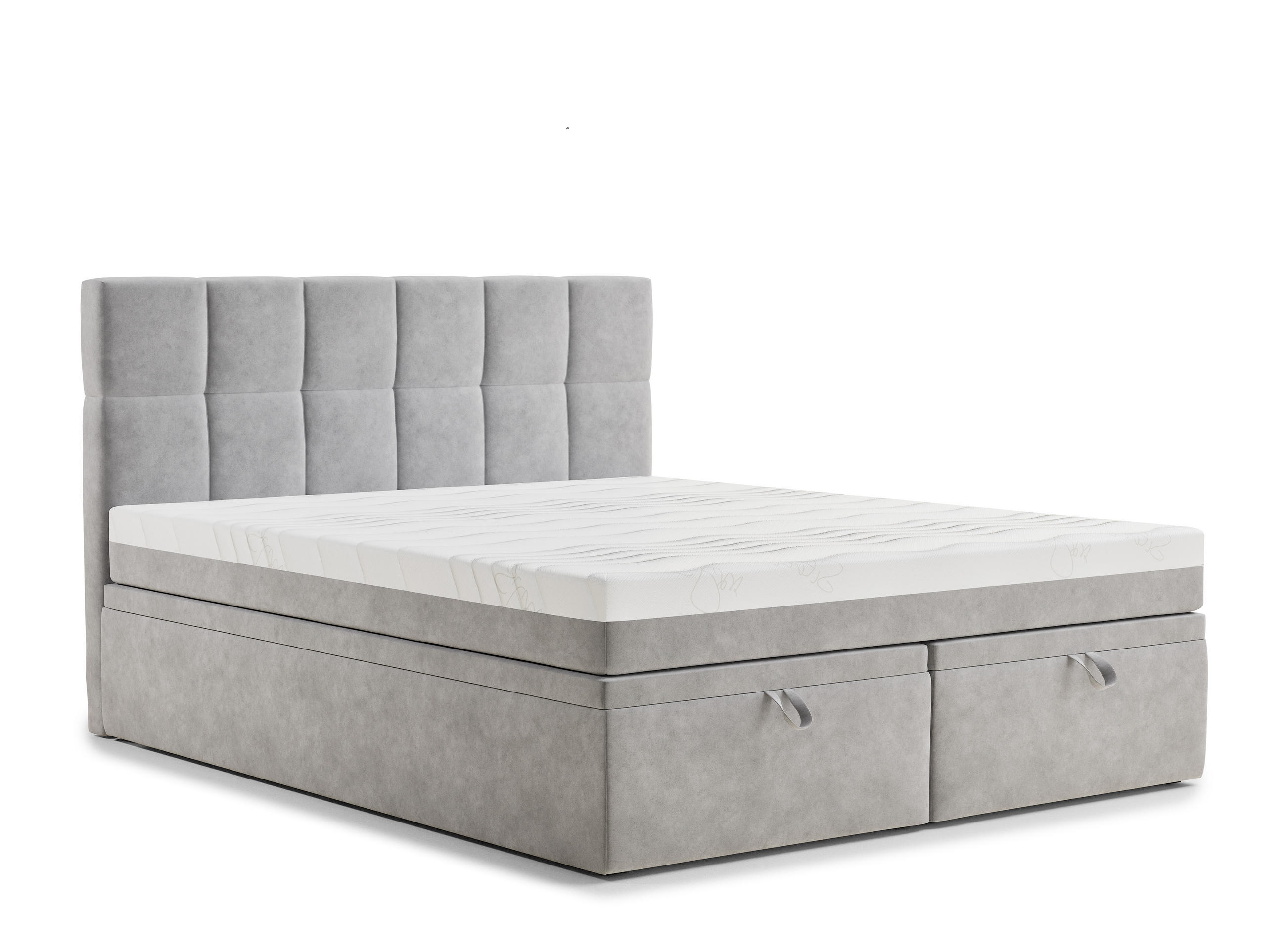 BOXBETT 200/200 cm Gotu M, in Hellgrau, Matratze, gepolstertes Kopfteil, Bettkasten, H3 = fest - Hellgrau/Schwarz, Holz/Holzwerkstoff (200/200cm) - Maison de Reve