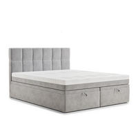 BOXBETT 200/200 cm Gotu M, in Hellgrau, Matratze, gepolstertes Kopfteil, Bettkasten, H3 = fest - Hellgrau/Schwarz, Holz/Holzwerkstoff (200/200cm) - Maison de Reve