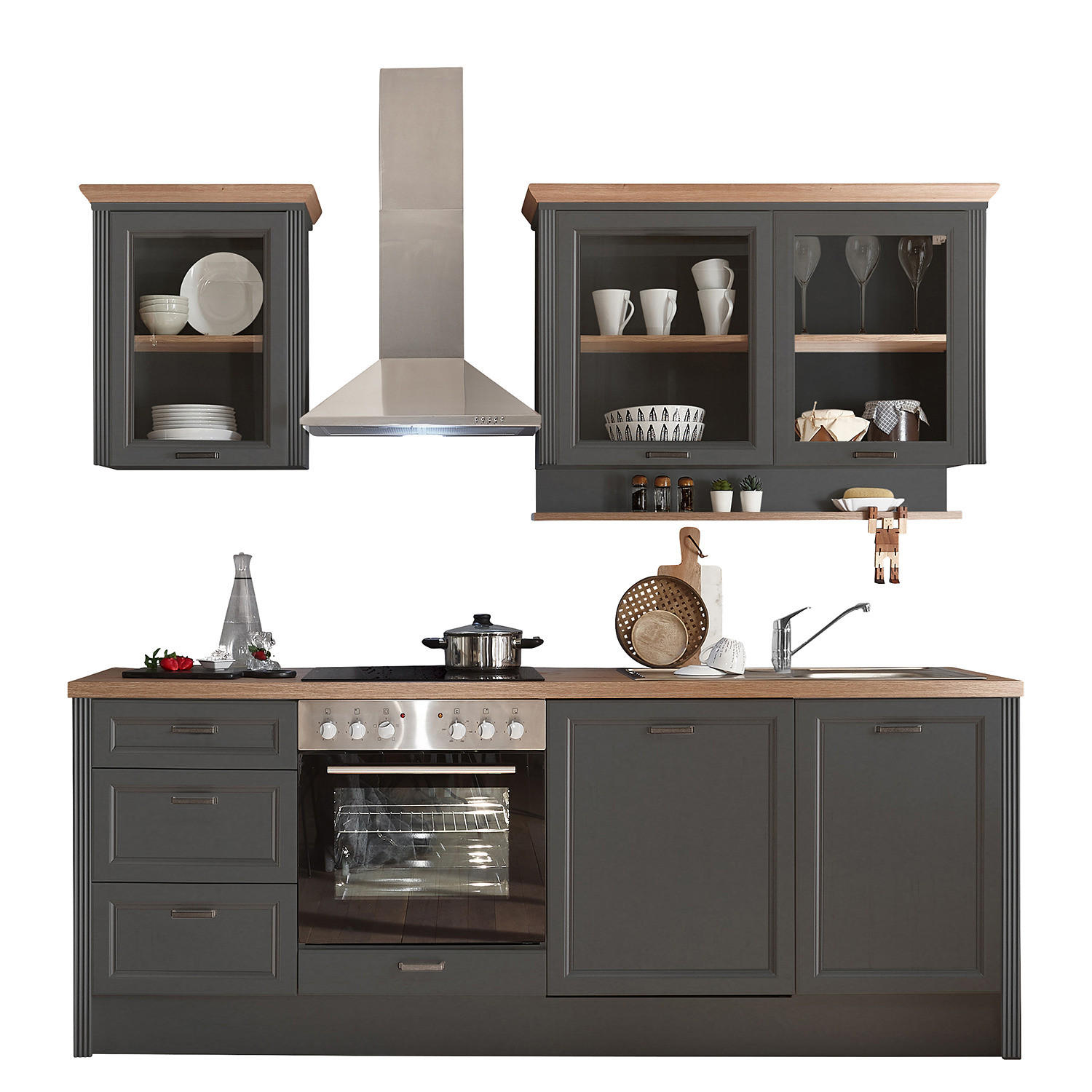 KÜCHENZEILE - Anthrazit, Holzwerkstoff (235/217/60cm) - home24
