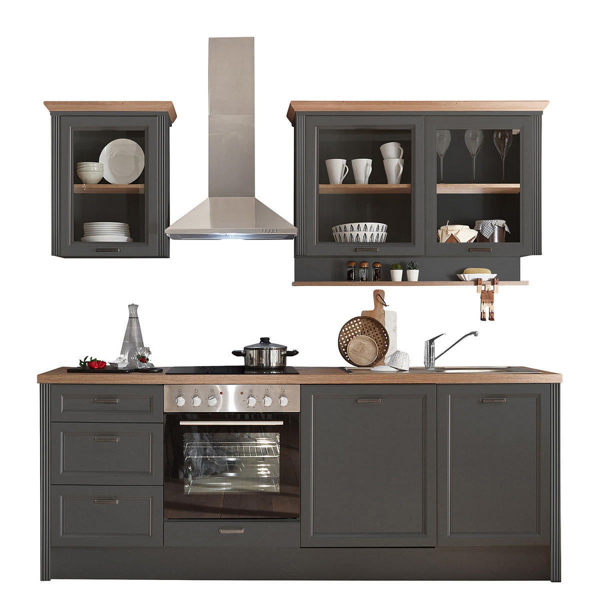 KÜCHENZEILE - Anthrazit, Holzwerkstoff (235/217/60cm) - home24