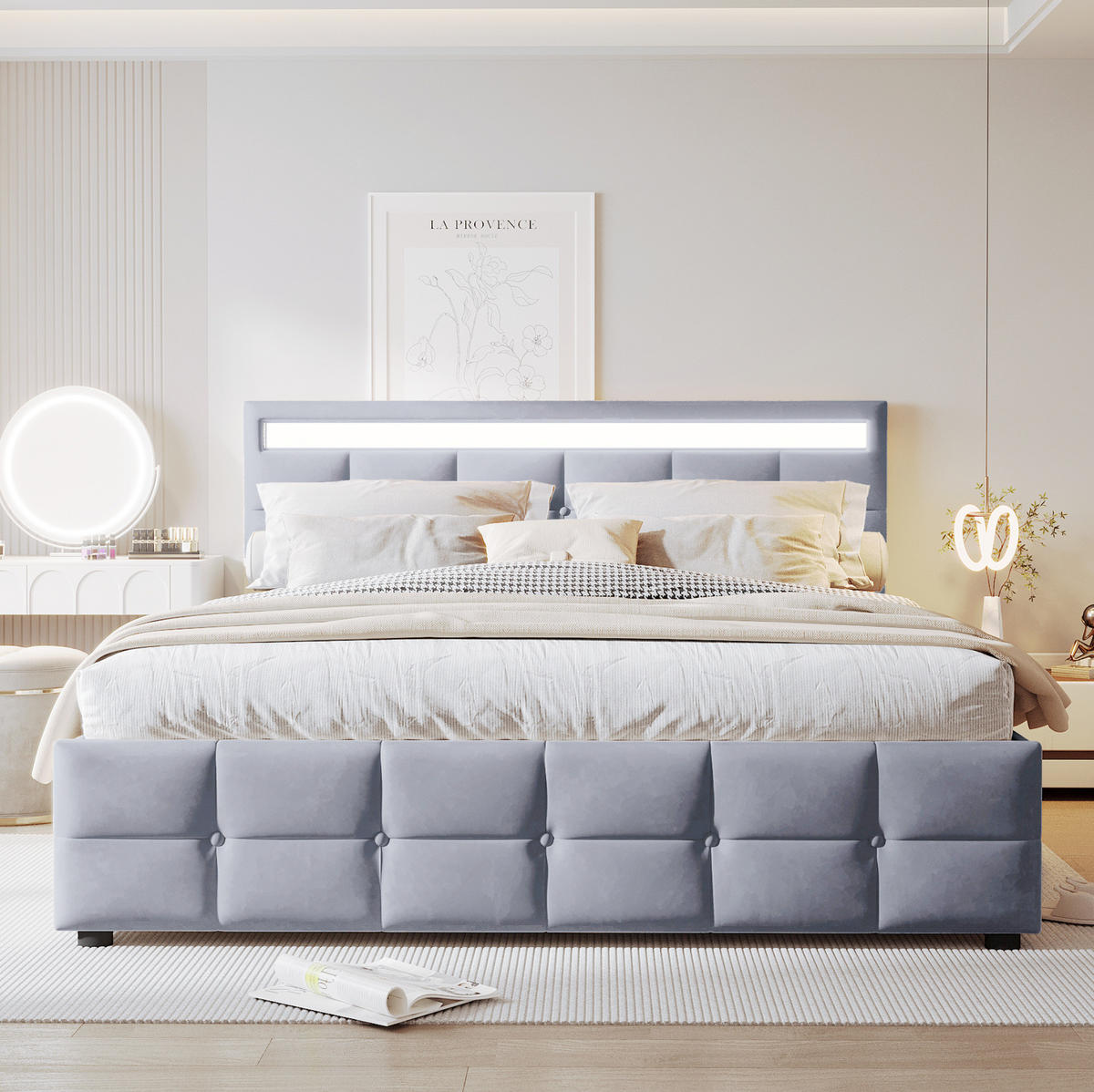 POLSTERBETT mit LED und Stauraum 180x200 cm Samt Grau - Grau, Metall (180/200cm) - Meubliv