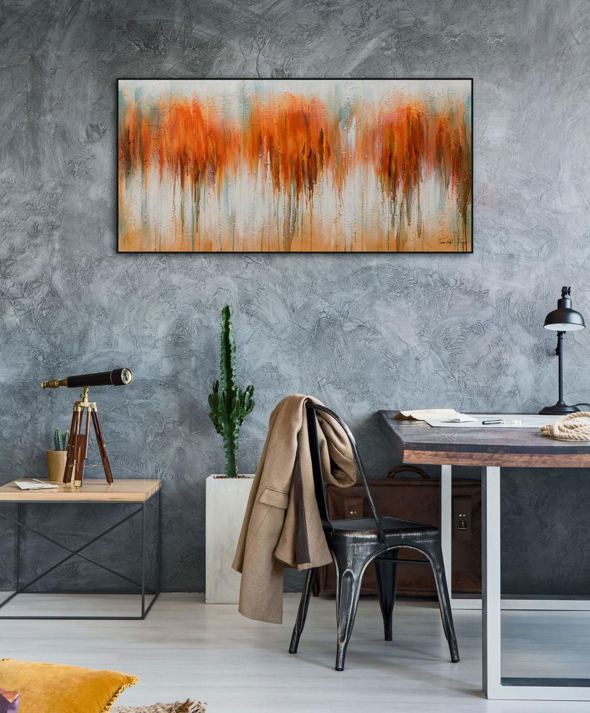 ACRYLBILD HANDGEMALT 120/60 cm - Orange/Grün, Holz/Textil (120/60cm) - KUNSTLOFT