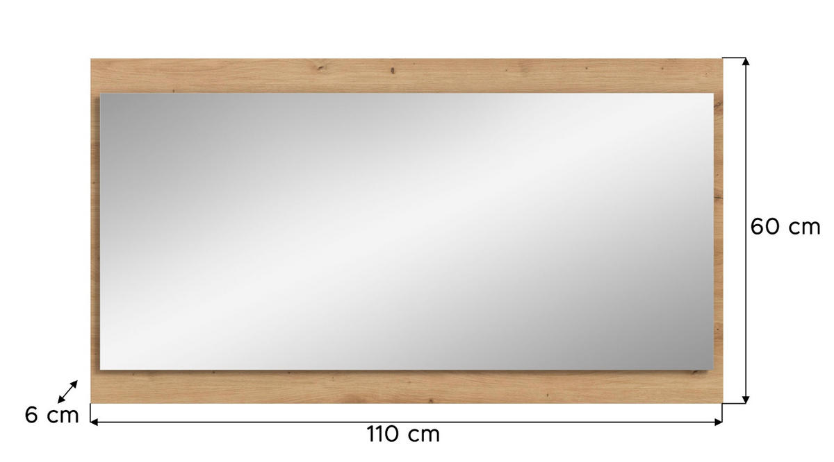 GARDEROBENSPIEGEL Artisan Eiche hängend, Wandspiegel 110 x 60 cm - Eiche Artisan, Glas/Holzwerkstoff (110/60/6cm) - Inn.Furn