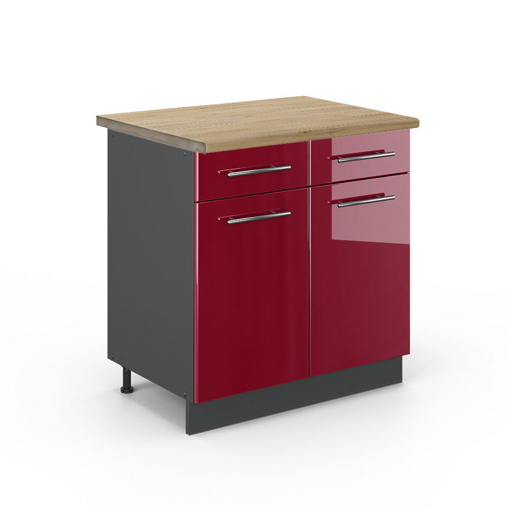 KÜCHENUNTERSCHRANK Fame-Line Bordeaux Hochglanz 80 cm, AP Eiche - Bordeaux/Anthrazit, Holzwerkstoff (80/82/60cm) - Vicco