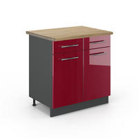 KÜCHENUNTERSCHRANK Fame-Line Bordeaux Hochglanz 80 cm, AP Eiche - Bordeaux/Anthrazit, Holzwerkstoff (80/82/60cm) - Vicco