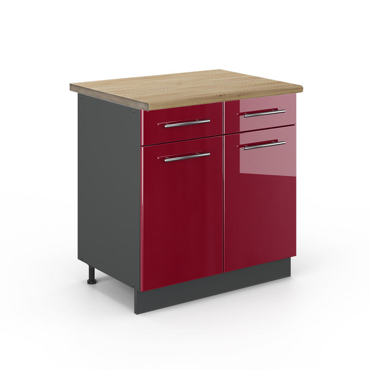 KÜCHENUNTERSCHRANK Fame-Line Bordeaux Hochglanz 80 cm, AP Eiche - Bordeaux/Anthrazit, Holzwerkstoff (80/82/60cm) - Vicco