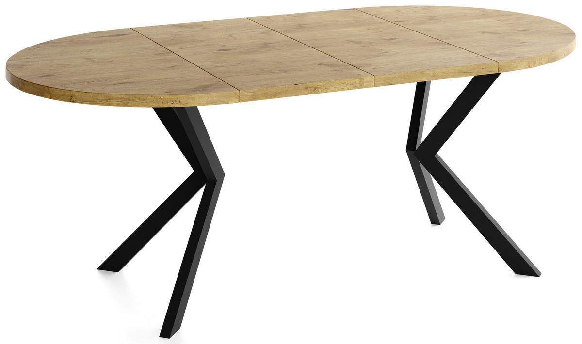 ESSTISCH Valeo runder ausziehbarer, Lancelot Eiche 100-180/100/76 cm - Eichefarben/Schwarz, Holzwerkstoff/Metall (100/180/76cm) - WFL GROUP