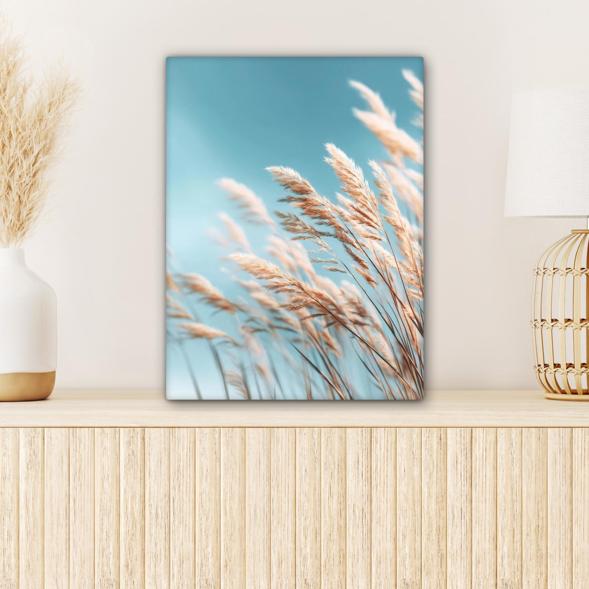 LEINWANDBILD Ziergras - Wind - Hellbraun Room Decor 30x40 cm - Hellblau, Textil (30/40cm) - MuchoWow