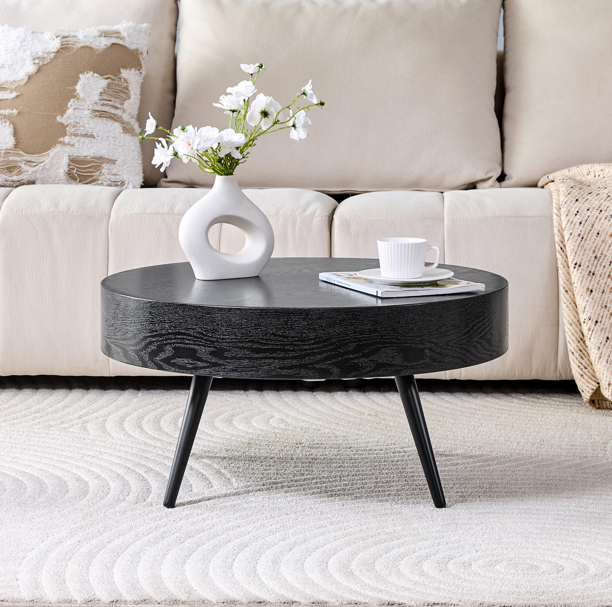 COUCHTISCH 70/70/35,5 cm aus MDF mit Metallgestell, verstellbaren Füßen und schwarzer Holzoptik, Schwarz - Schwarz, Holzwerkstoff (70/70/35.5cm) - Modfu