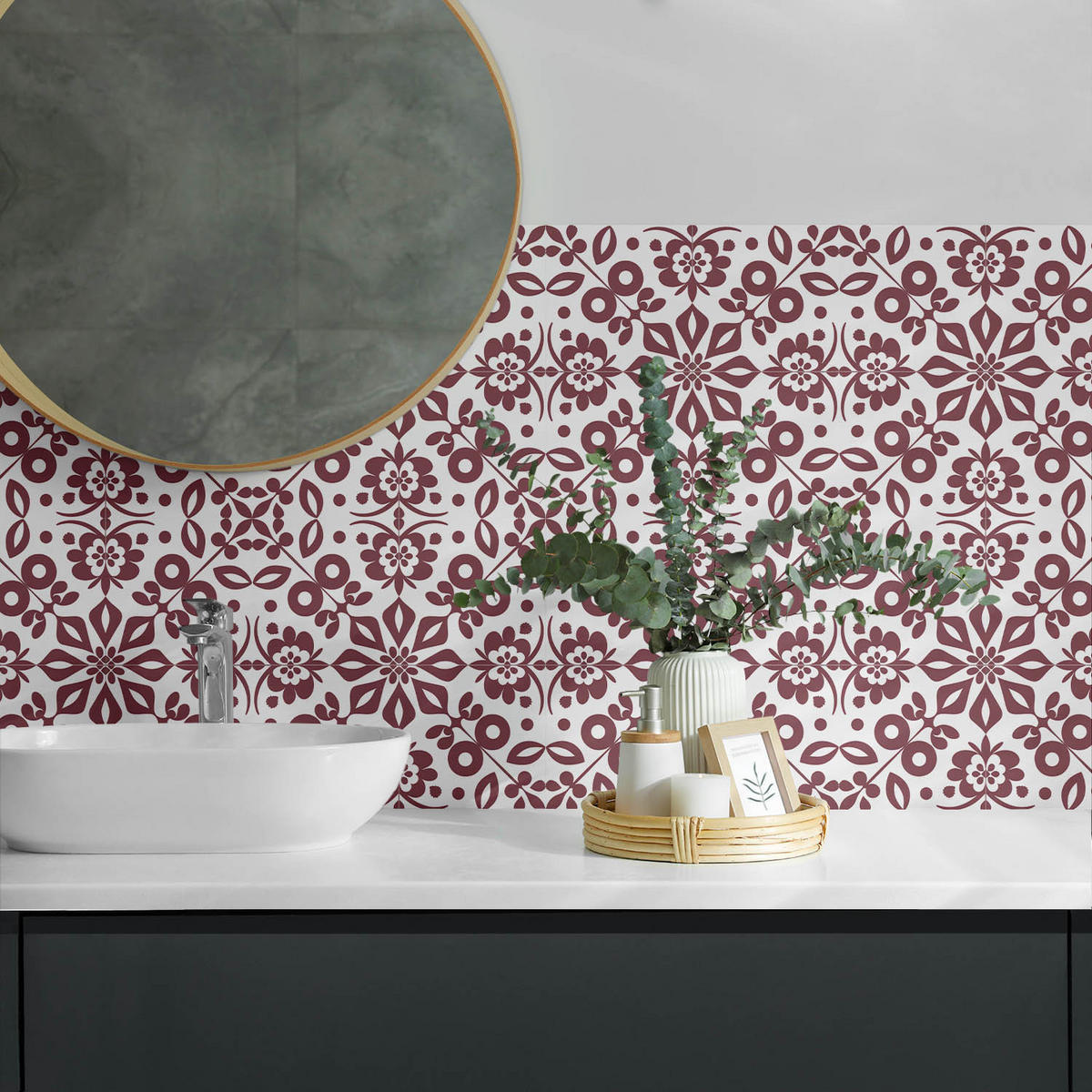 WANDPANEEL 6x 60x30 cm selbstklebend Rosaria - Bordeaux, Kunststoff (30/1.6/60cm) - Wallfluent