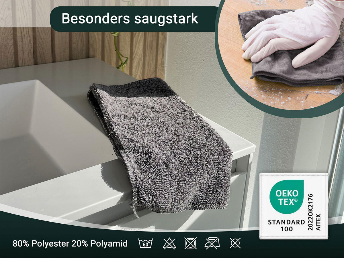 REINIGUNGSTÜCHER, 10er-Set, 30x30 cm, 80% Polyester, 20% Polyamid, Grau - Grau, Textil (30/30cm) - Zollner