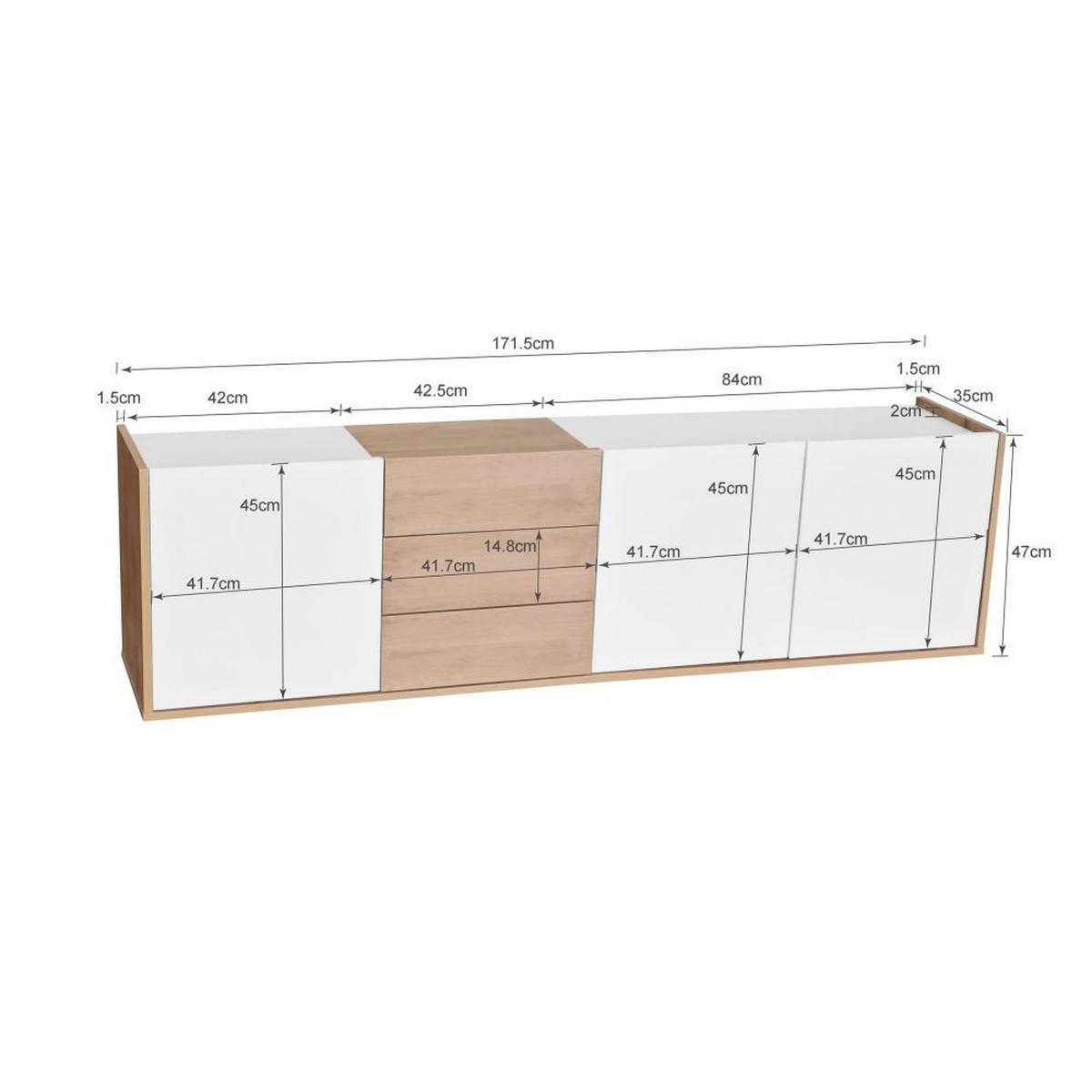 TV-SCHRANK mit drei Schubladen und Drei Türen, Weiß und Holzfarbe - Weiß, Holz (35/47/171.5cm) - KOMHTOM