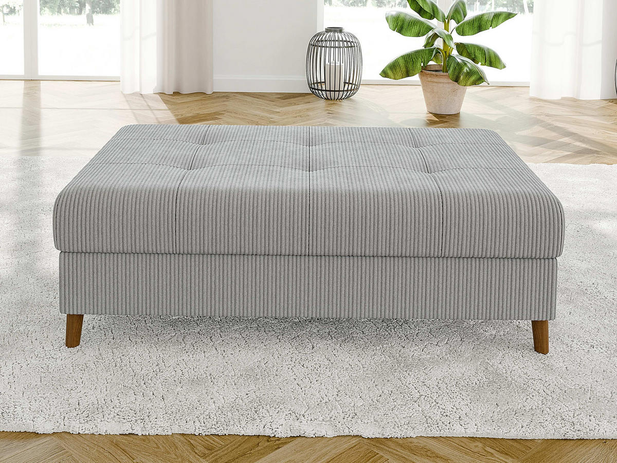 ECKSOFA inkl. Hocker Alma Hellgrau Cord - Ottomane links - Hellgrau/Braun, Holz/Textil (231/161cm) - S-Style Möbel