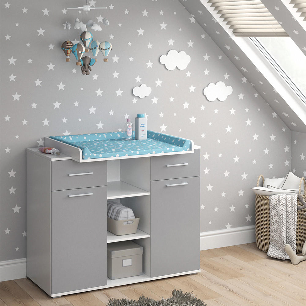 WICKELKOMMODE Leonie Grau 113 x 109 cm - Weiß/Grau, Holzwerkstoff (113/109/70cm) - Vicco