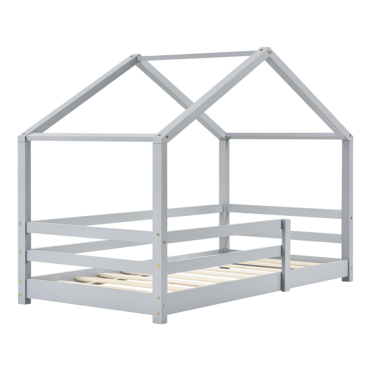 HAUSBETT Knätten - Hellgrau, Holz (90/200cm) - [en.casa]