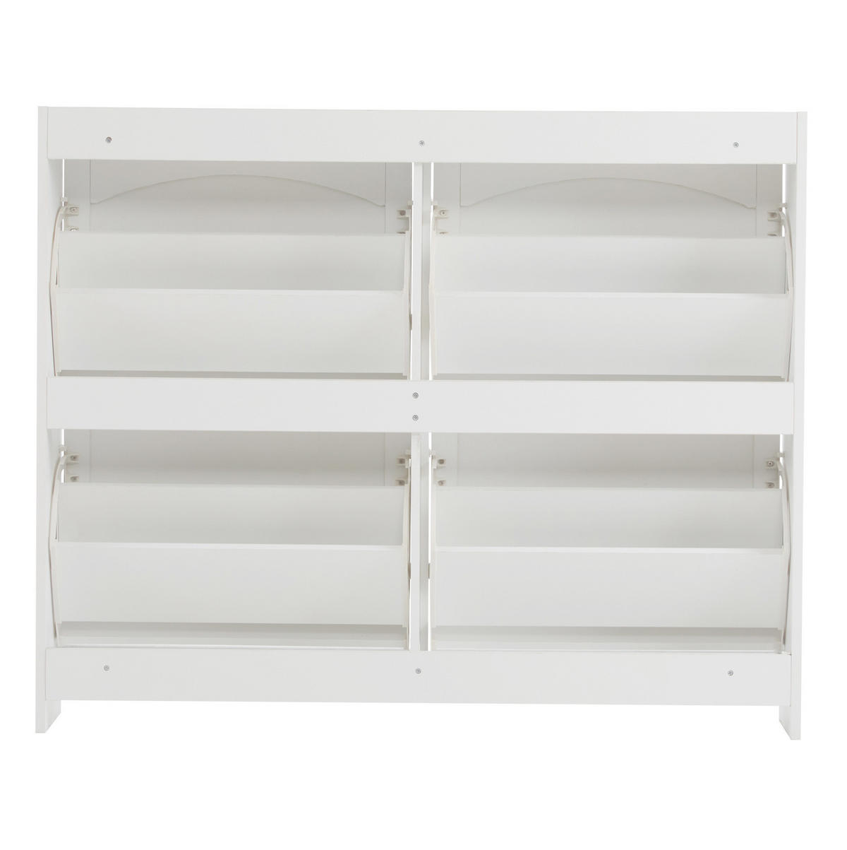 SCHUHSCHRANK 110/24/90 cm in Weiß mit 4 Klappenfächern und offenen Ablagen - Weiß, Holzwerkstoff (110/90/24cm) - Flora Grace