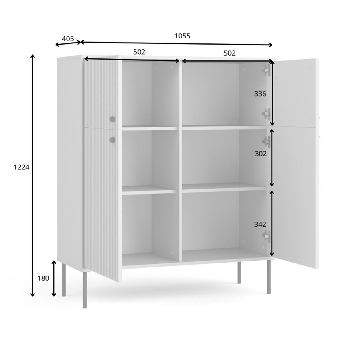 SIDEBOARD Irelis 4T Grau 105,4/122,4/41 cm – mit geriffelten Fronten, mit schwarzen Beinen - Schwarz/Grau, Holzwerkstoff/Metall (105.4/122.4/41cm) - AX Living