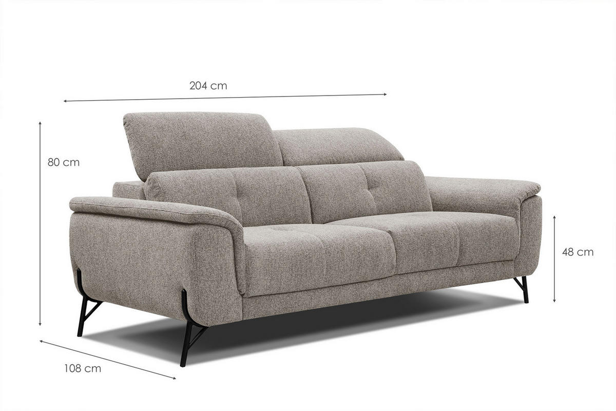 SOFA AVENA 3-Sitzer, taupe - Taupe, Holzwerkstoff/Textil (204/80/108cm) - Courtois Laville