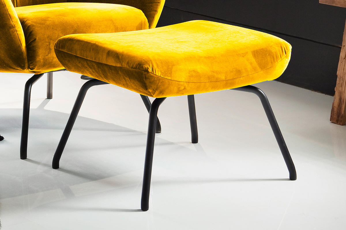 SESSEL MIT HOCKER LOTTE Gelb Velvet - Gelb/Schwarz, Textil (79/117/82cm) - KAWOLA