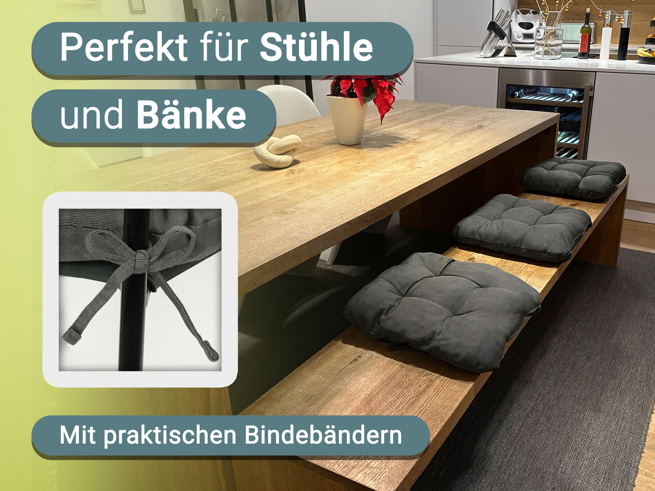 STUHLKISSEN, 4er-Set, 55% Baumwolle, 45% Polyester - Graphitfarben, Textil (38/38/6cm) - Zollner