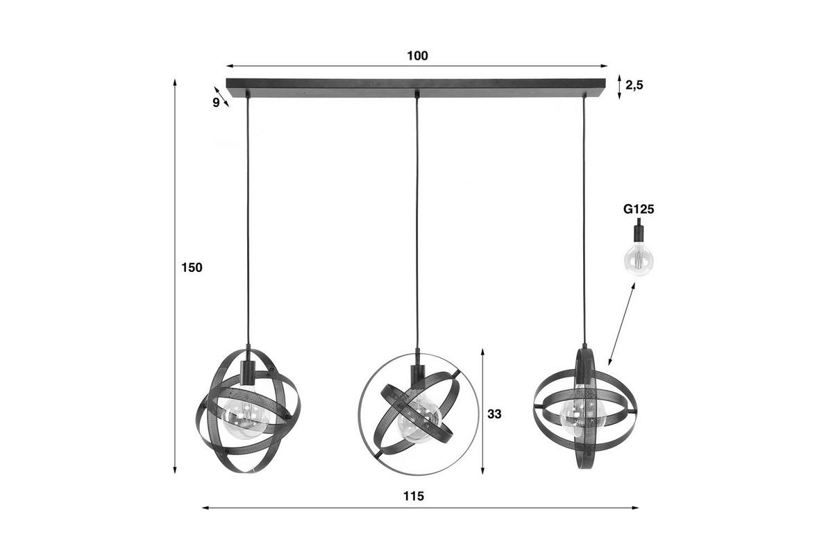 HÄNGELAMPE DILLY Schwarz Metall - Schwarz, Metall (33/115/150cm) - KAWOLA