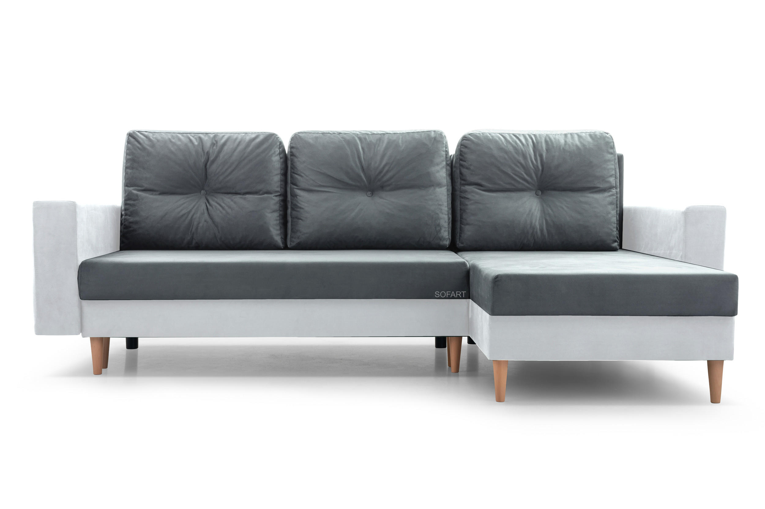 ECKSOFA Carl L - Grau + Weiß - Weiß, Holz (232/137cm) - Möblo