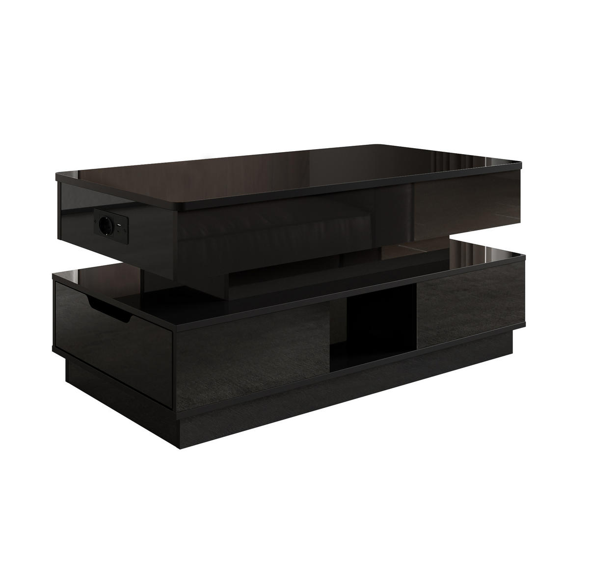 COUCHTISCH 90/48/42,5 cm schwarz aus MDF mit Höhenverstellung, LED und Steckdose - Schwarz, Holzwerkstoff (48/90/42.5cm) - OKWISH