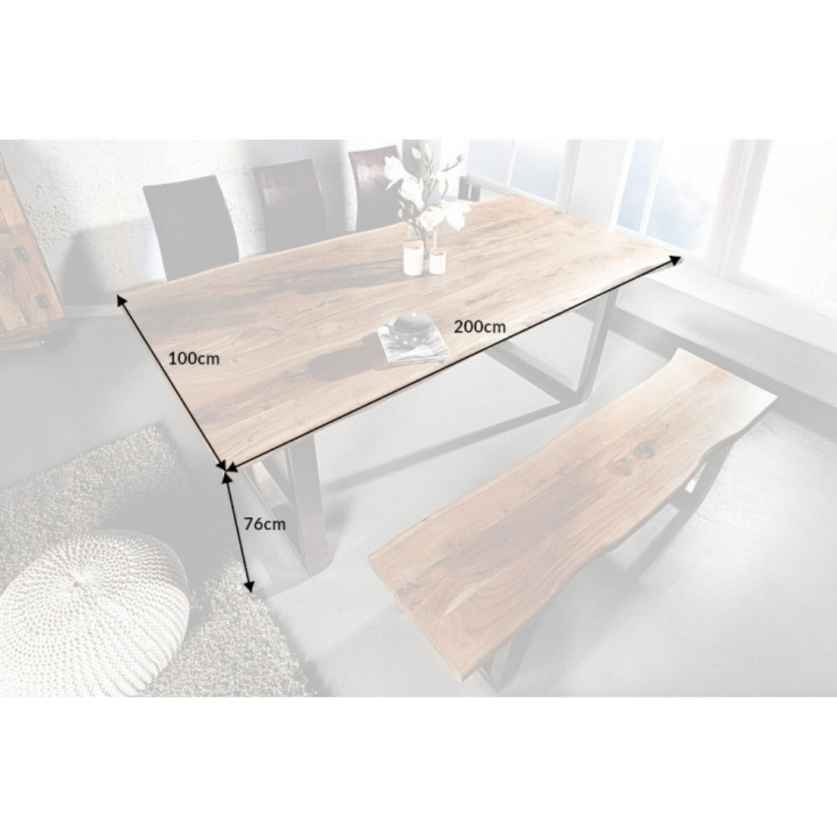 ESSTISCH MAMMUT NATURE Akazie 200cm - Silberfarben/Braun, Holz/Metall (100/200/76cm) - riess-ambiente