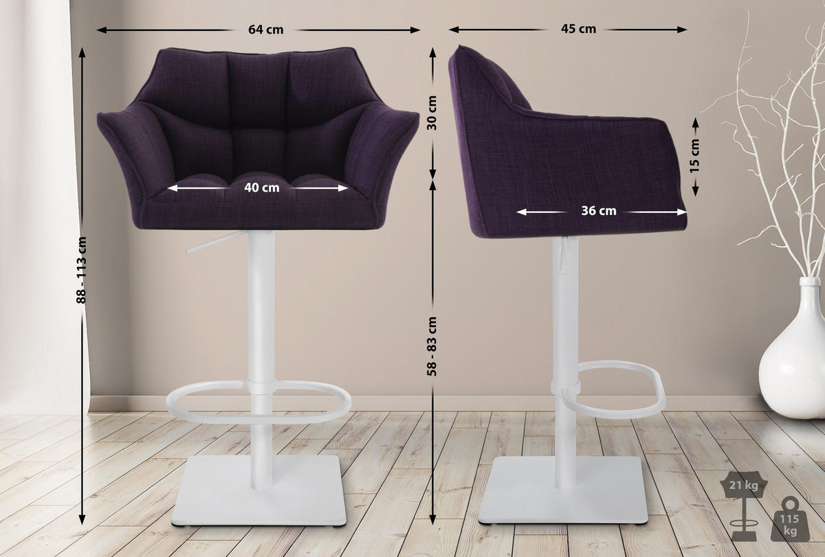 BARHOCKER Stoff Lila - Lila/Weiß, Textil/Metall (64/88/45cm) - CLP