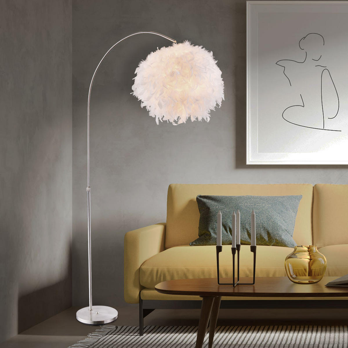 LED STEHLEUCHTE Katunga Weiß Metall Federn - Weiß, Metall (96/45/196cm) - Globo Lighting