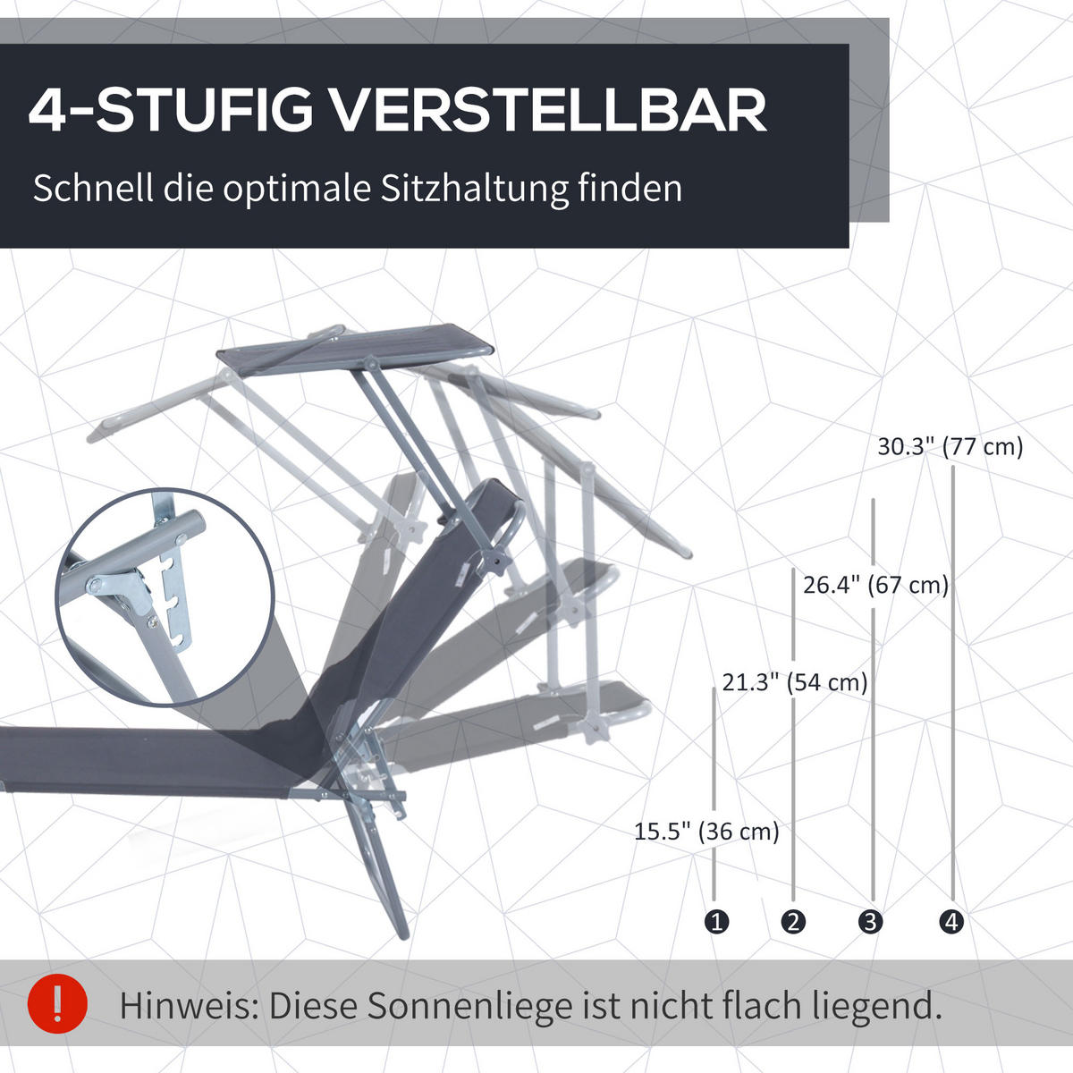 SONNENLIEGE mit Sonnenschutz, Grau - Grau, Textil/Metall (58/36/187cm) - Outsunny
