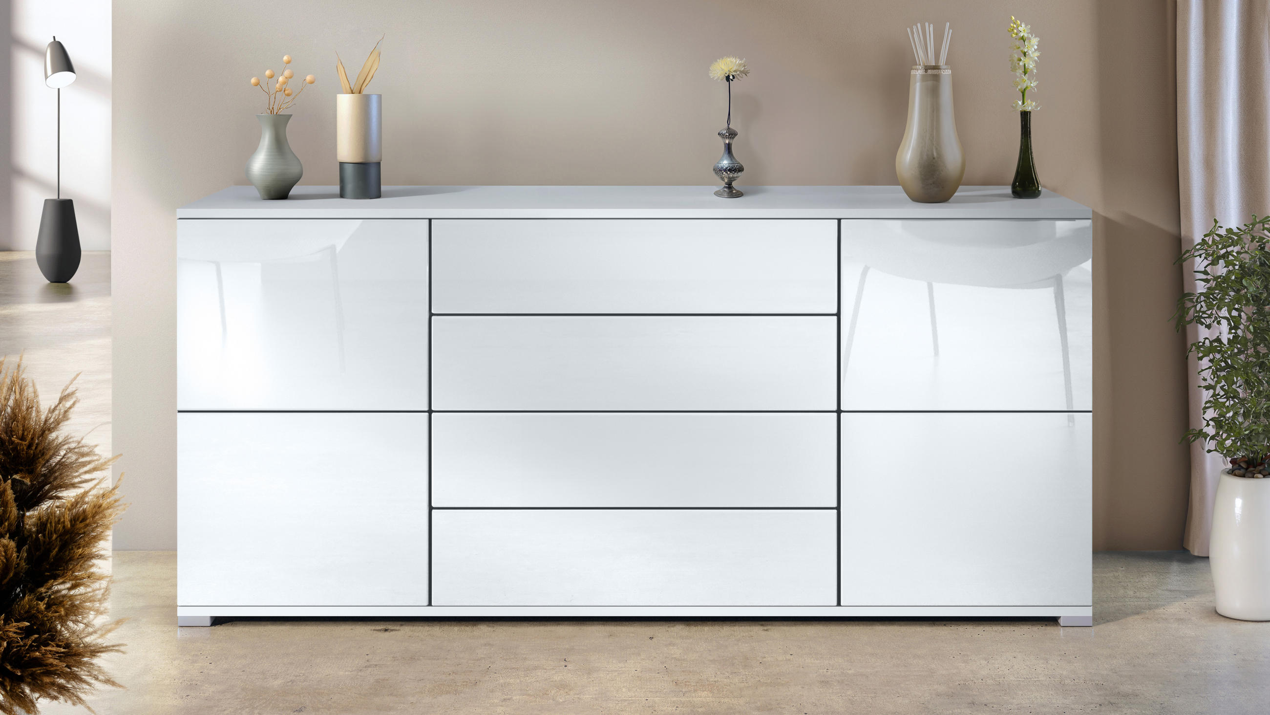 SIDEBOARD Rova Weiß Hochglanz - Weiß Hochglanz, Holzwerkstoff (166.5/75.5/35cm) - Vladon