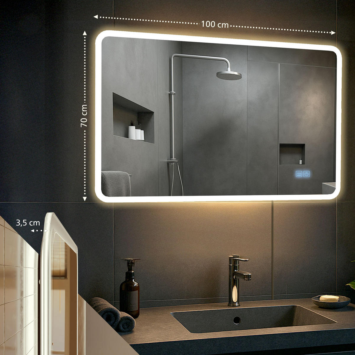 BADSPIEGEL Wien 70x100 Bluetooth 100x3,5x70cm Glas Klarglas Badezimmerspiegel - Klar, Glas (100/70/3.5cm) - DELUKE