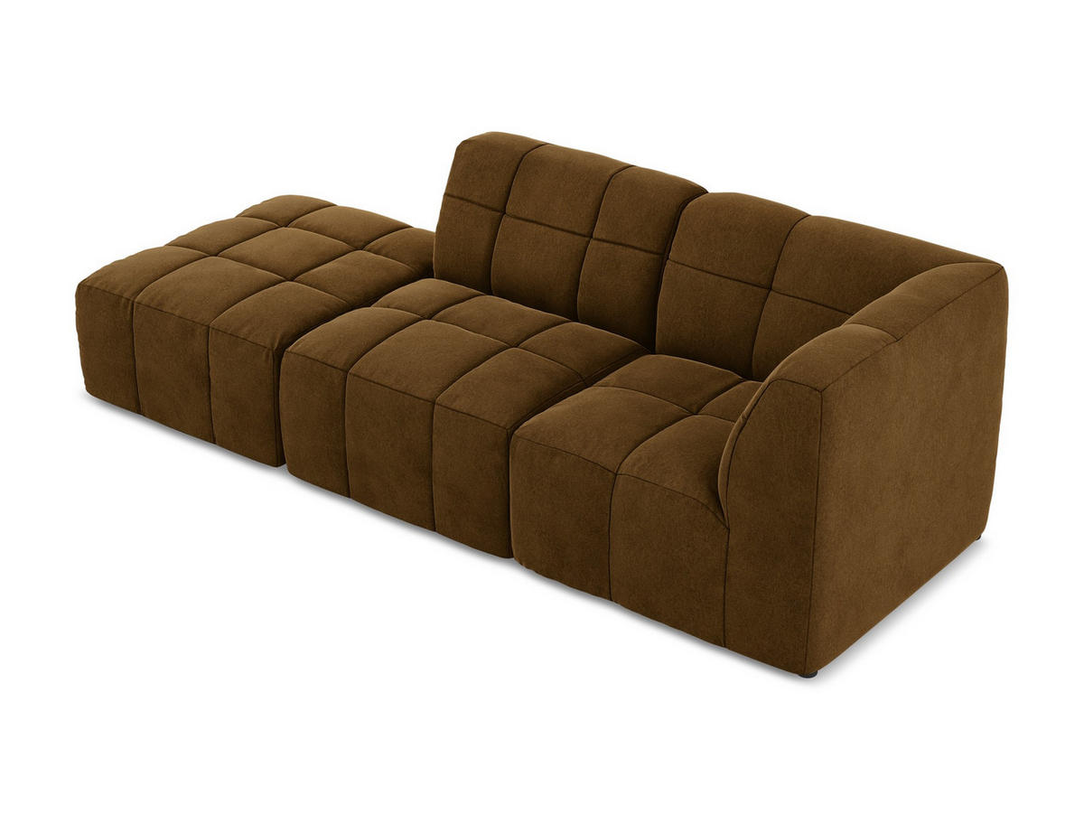 ECKSOFA Links Samt Stoff Gelb - Currygelb/Schwarz, Holzwerkstoff/Kunststoff (240/90cm) - Makamii