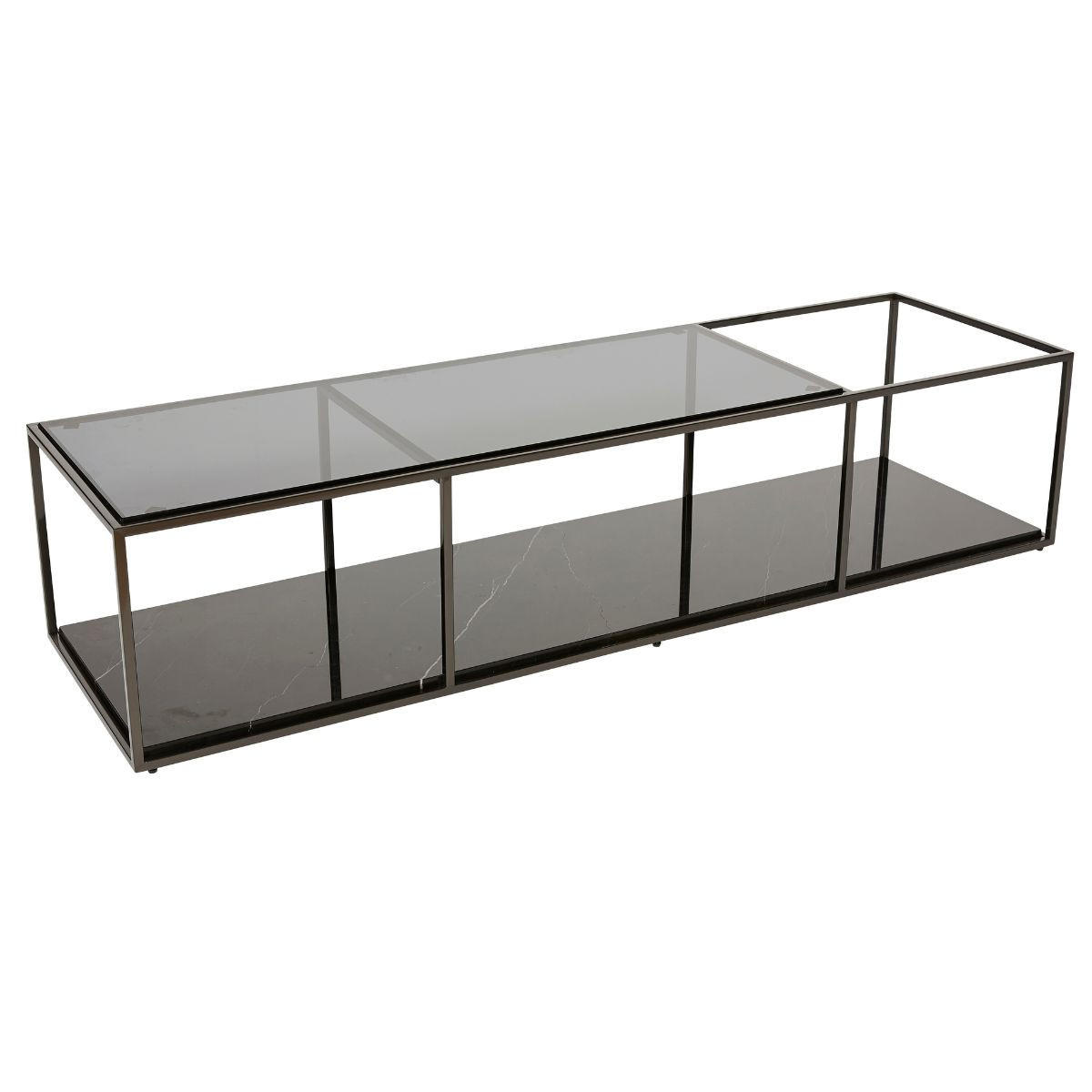 GLASCOUCHTISCH L140 cm x H40 cm – BALTHAZAR - Schwarz, Glas (143/30/40cm) - Signature