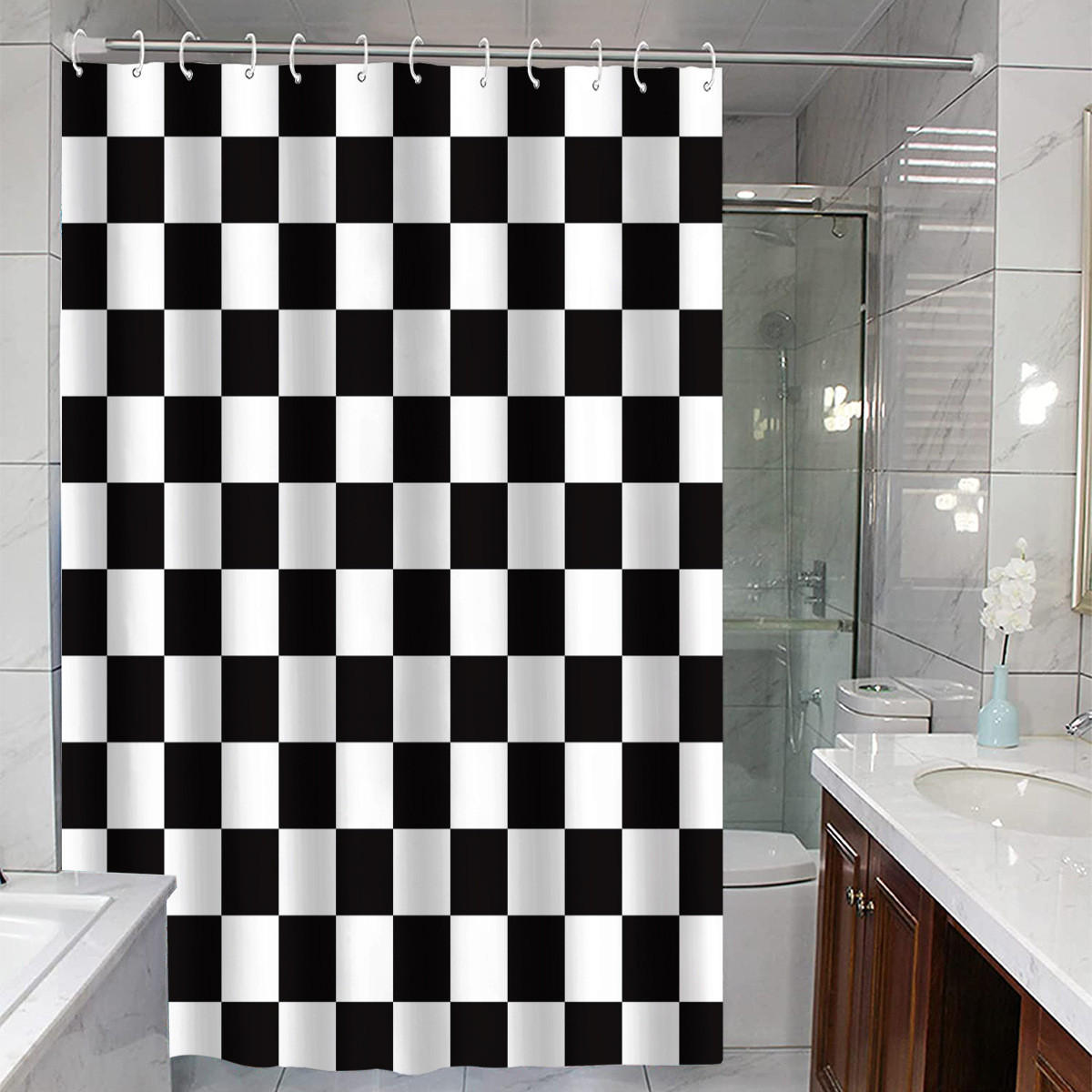 DUSCHVORHANG Schwarz Weiß kariert 180 x 180 cm wasserdicht fürs Badezimmer - Multicolor, Textil (180/180cm) - MCBOSON