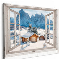 LEINWANDBILD Winterlandschaft - Hütte - Berge - Ausblicke - Aussicht - Natur XXL 150x100 cm - Weiß Hochglanz, Textil (150/100cm) - MuchoWow