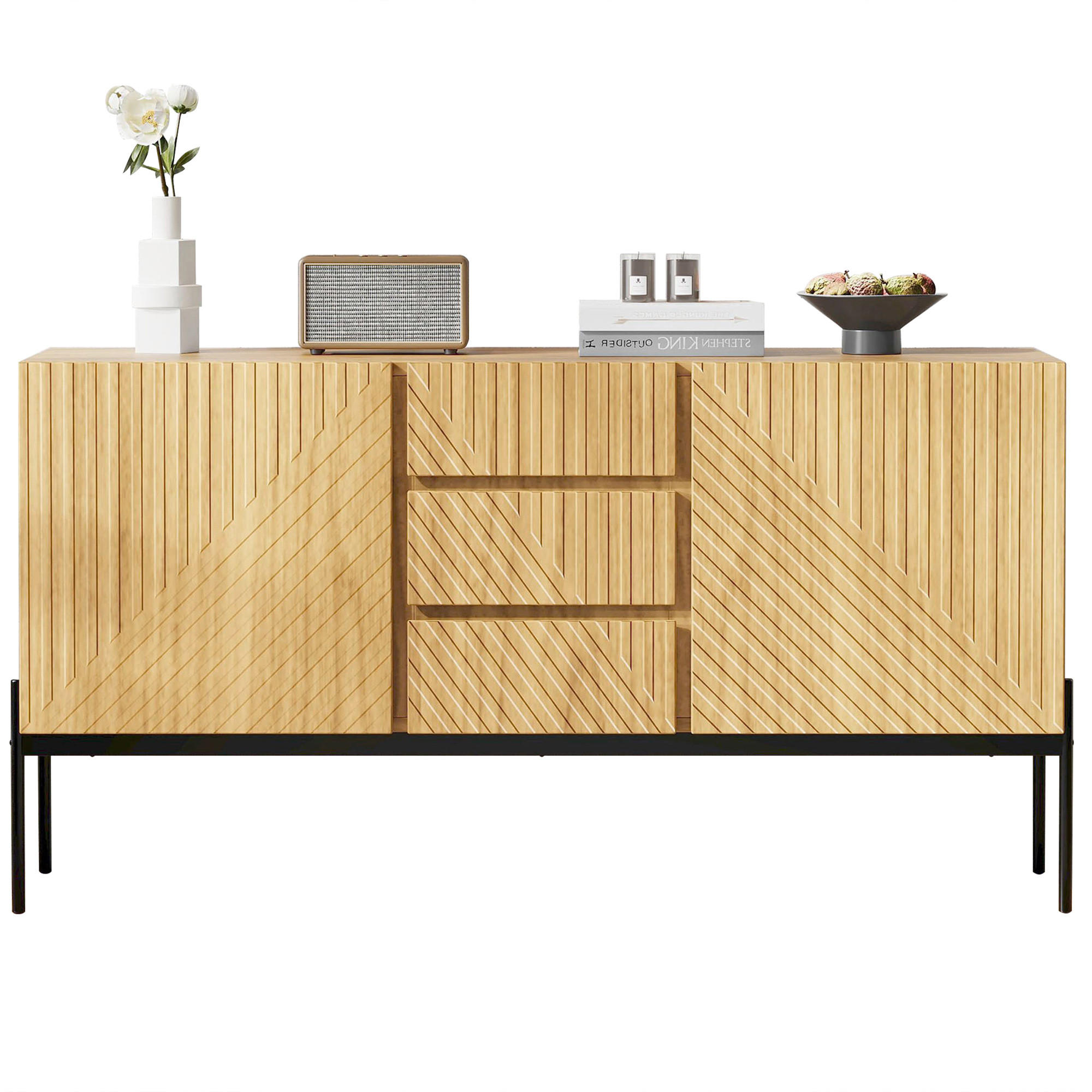 SIDEBOARD mit 2 Türen und 3 Schubladen, Natur, Metallbeine, 140/40/75 cm, Natur - Naturfarben, Holzwerkstoff (140/75/40cm) - Redom