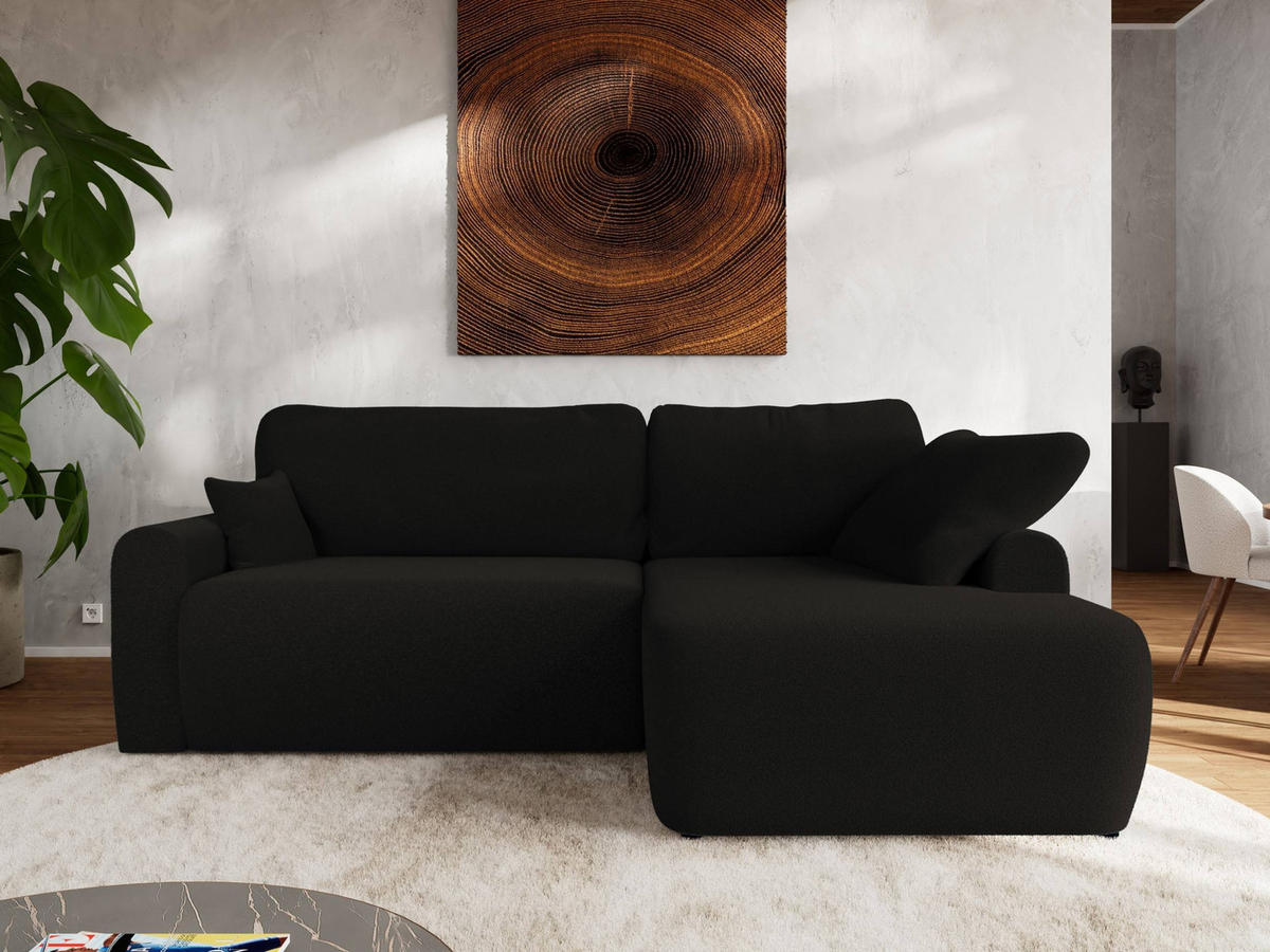 ECKSCHLAFSOFA CUBO L Schwarz Boucle - rechts - Schwarz, Kunststoff/Textil (187/273cm) - MKS