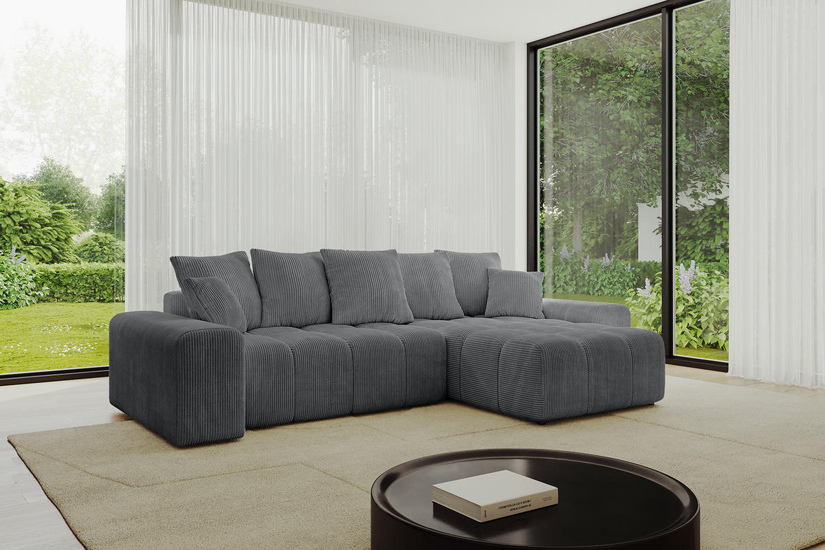 ECKSOFA Ottomane rechts ENIL-L 297x189x68 Dunkelgrau Cord - Dunkelgrau, Holzwerkstoff/Kunststoff (189/297cm) - ALTDECOR