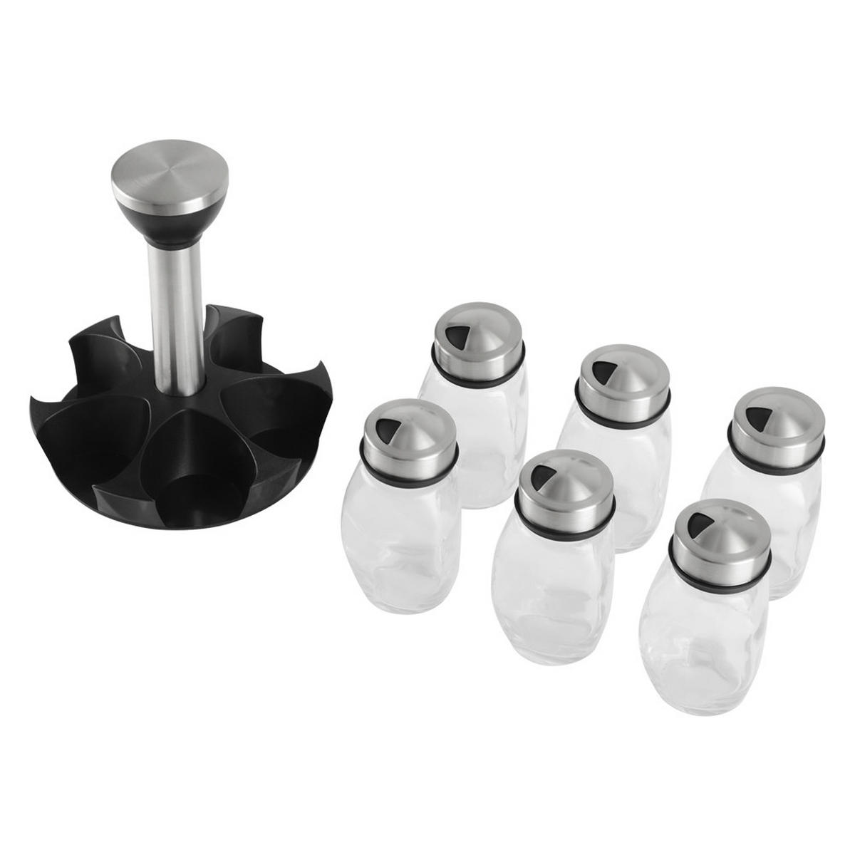 GEWÜRZGLÄSER 6er-Set 360°-Drehständer Bleifrei Glas Edelstahldeckel - Transparent/Silberfarben, Glas/Kunststoff (15/18/15cm) - Livingandhome