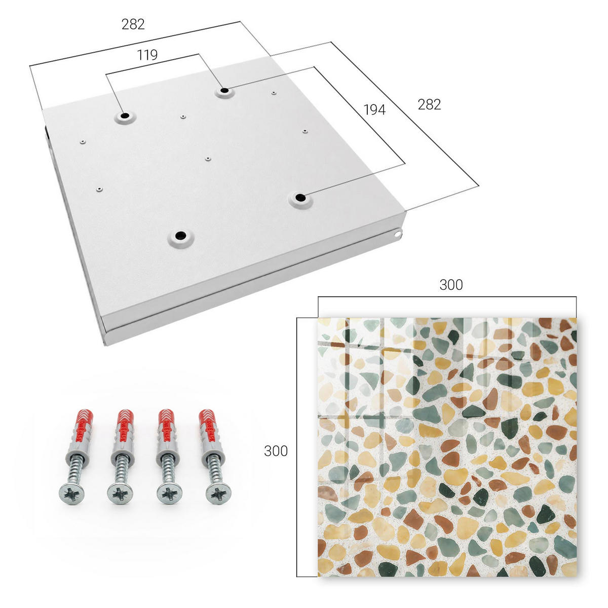 SCHLÜSSELBOX Weiß 30x30 cm – Türöffnung nach rechts - Kieselsteinmosaik - Gelb, Metall (30/30/5cm) - TULUP