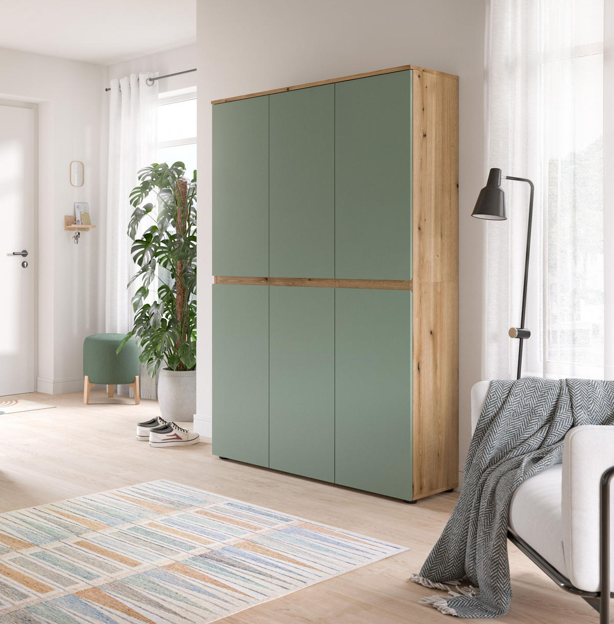 UNIVERSALSCHRANK SCARPA (B/H/T: ca. 105/175/37 cm) in Evoke Oak Nachbildung/Smoke Green - Eichefarben, Holzwerkstoff (105/175/37cm)