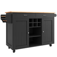 KÜCHENINSEL DE-41213 102/45/92 cm mit verstellbaren Trennwänden und Weinregal Schwarz - Schwarz, Holzwerkstoff (102/92/45cm) - ComfortXL