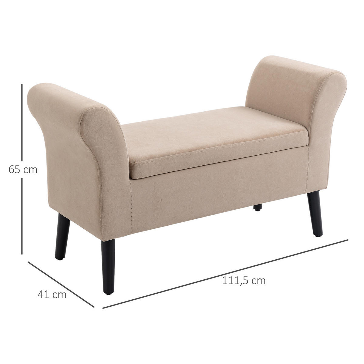 SITZBANK Polsterbank mit Stauraum Armlehnen Truhenbank modern Gummiholz Beige - Beige, Kunststoff (41/65/111.5cm) - HOMCOM